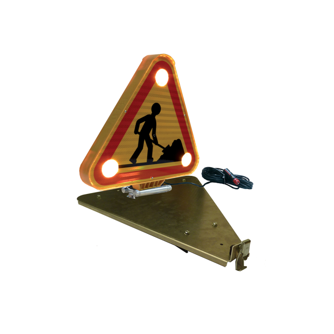 Triunghi luminos LED cu avertizare lucrari trafic 2 fete - 500mm AK5 CL2 - ridicare manuala si montaj magnetic